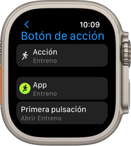 La pantalla del botón de acción, donde se asignan tareas al botón de acción.