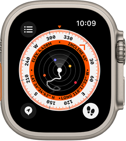 Rakenduse Compass teepunkti kuva koos aktiivse funktsiooniga Backtrack. Ekraanil kuvatakse kahte teepunkti. Marsruuti kuvatakse halli joonena.