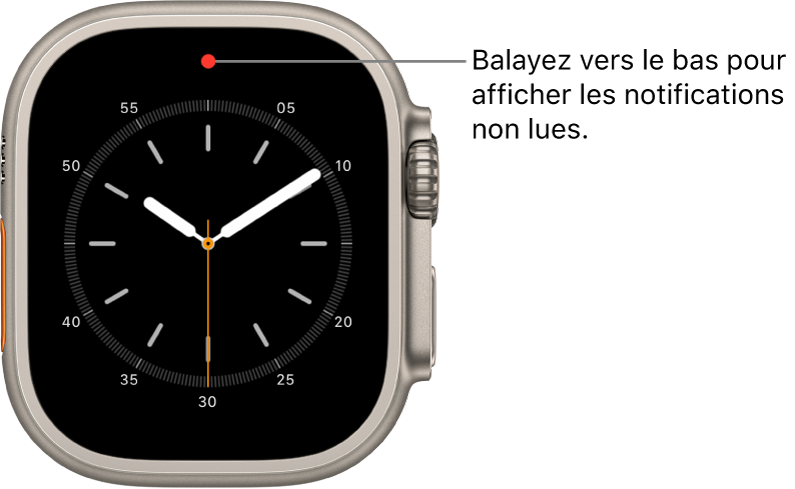 Un point rouge s’affiche en haut au centre de l’écran lorsque vous avez une notification non lue.