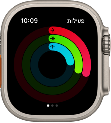 המסך ״פעילות״ מציג שלוש טבעות – ״תנועה״, ״התעמלות״ ו״עמידה״.