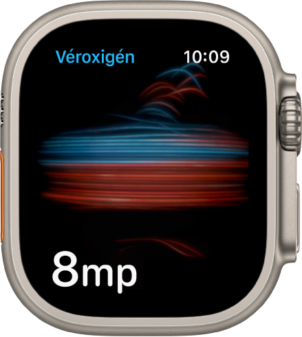 A Véroxigén app képernyője, amelyen egy folyamatban lévő mérés látható; az eszköz visszaszámol 8 másodpercről.