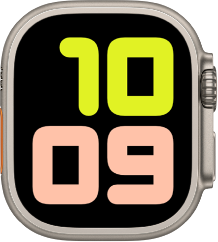 Wajah jam Angka Ganda menampilkan 10:09 dengan angka yang besar.