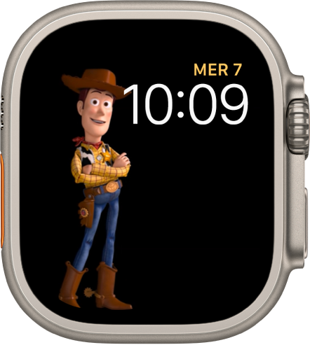 Il quadrante “Toy Story” mostra il giorno, la data e l'ora in alto a destra e un'animazione di Jessie sul lato sinistro dello schermo.
