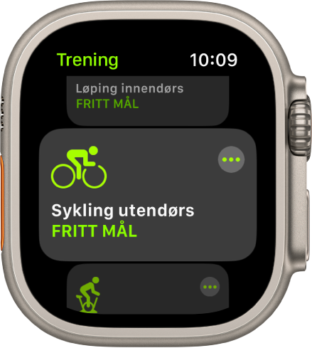 Trening-skjermen, med Sykling utendørs markert.