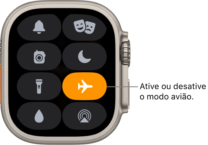 Central de Controle com o botão modo avião destacado para mostrar que o modo avião está ativado.