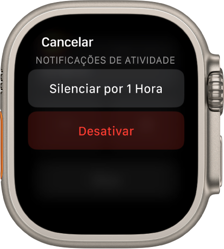 Ajustes de Notificações no Apple Watch. No botão mais acima lê-se “Silenciar por 1 Hora”. Abaixo está o botão Desativar.