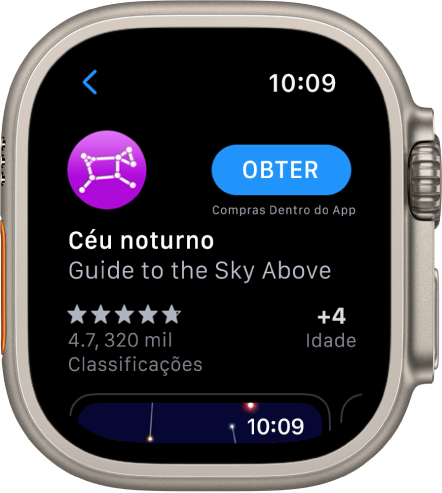 Um app sendo exibido na App Store no Apple Watch.