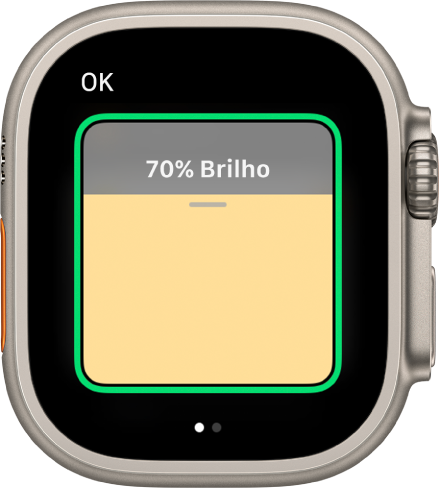 App Casa mostrando um acessório de iluminação. O brilho está definido como 80% e o botão OK encontra-se na parte superior esquerda.