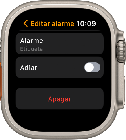 Ecrã “Editar alarme” com o botão Apagar na parte inferior