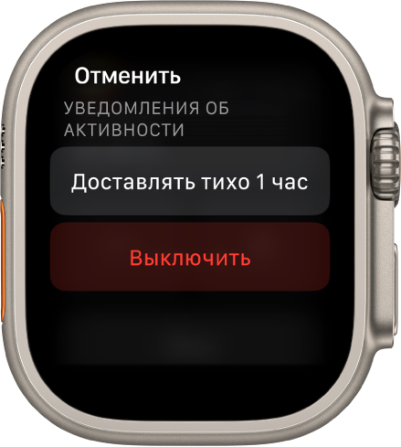 Настройки уведомлений на Apple Watch. На верхней кнопке написано «Доставлять тихо 1 час». Ниже — кнопка «Выключить».