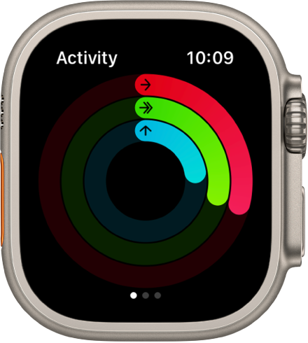 Zaslon aplikacije Activity (Aktivnost), ki prikazuje tri kroge: Move (Gibaj se), Exercise (Telovadi) in Stand (Stoj).