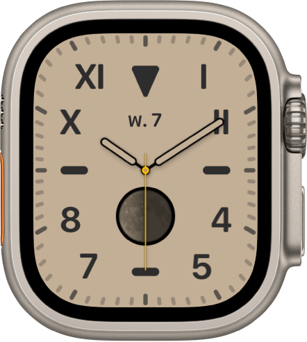 หน้าปัดนาฬิกาแคลิฟอร์เนีย ซึ่งแสดงการผสมผสานระหว่างตัวเลขโรมันและตัวเลขอารบิก หน้าปัดนาฬิกาแสดงวันที่และกลไกหน้าปัดดวงจันทร์ข้างขึ้นข้างแรม