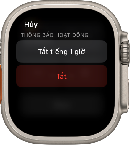 Cài đặt Thông báo trên Apple Watch. Nút trên cùng có nội dung "Tắt tiếng 1 giờ”. Bên dưới là nút Tắt.