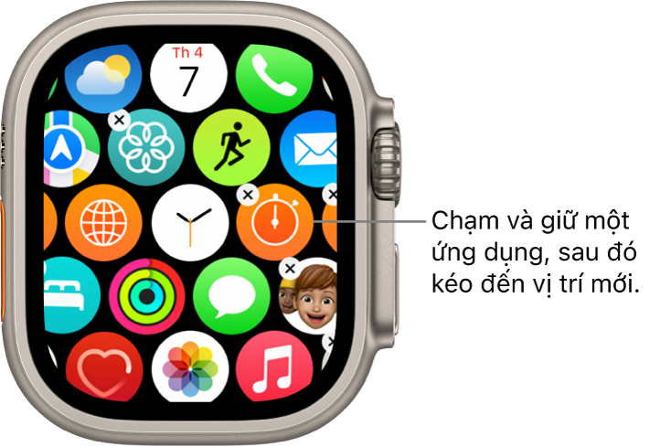 Màn hình chính của Apple Watch trong chế độ xem lưới.