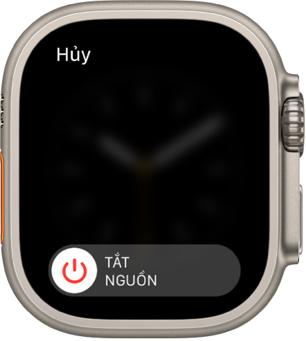 Màn hình Apple Watch đang hiển thị thanh trượt Tắt nguồn. Kéo thanh trượt để tắt Apple Watch.