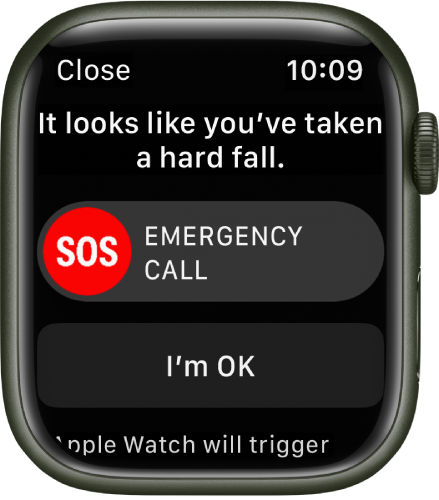 Екранът Fall Detection (Разпознаване на падане).