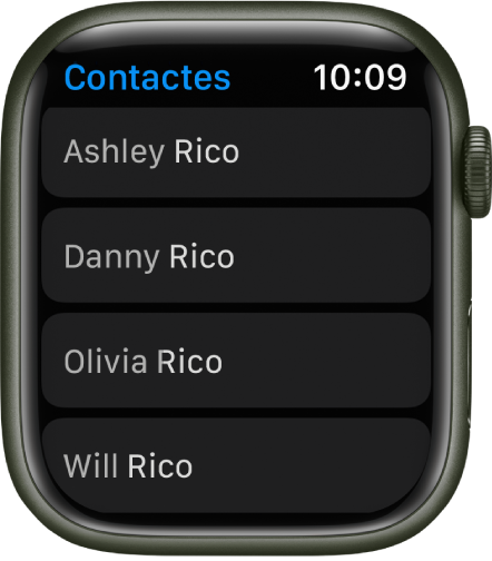 Una llista de contactes en l’app Contactes.