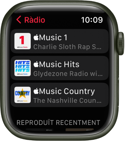 Pantalla Ràdio amb les tres emissores de l’Apple Music.