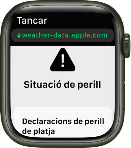 Avís del temps sobre un perill a la platja a l’app Temps.