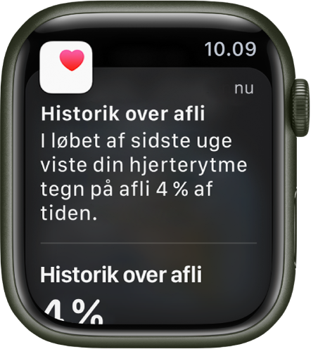 En notifikation for historik over afli på Apple Watch.