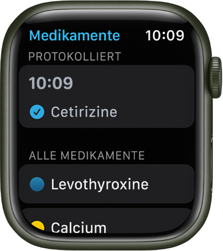 Die App „Medikamente“ mit einer Liste der erfassten Medikamente.