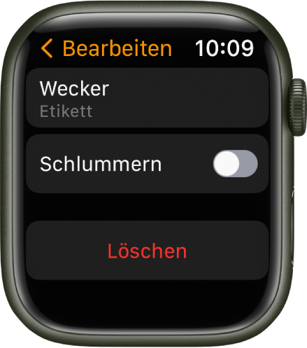 Bildschirm „Wecker bearbeiten“ mit der Taste „Löschen“ unten.