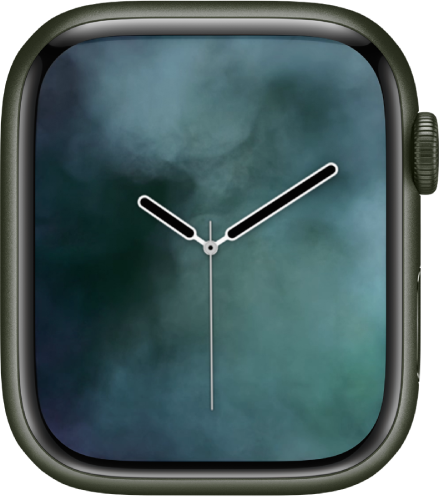 Das Zifferblatt „Nebel“ zeigt eine analoge Uhr in der Mitte umgeben von Nebel.