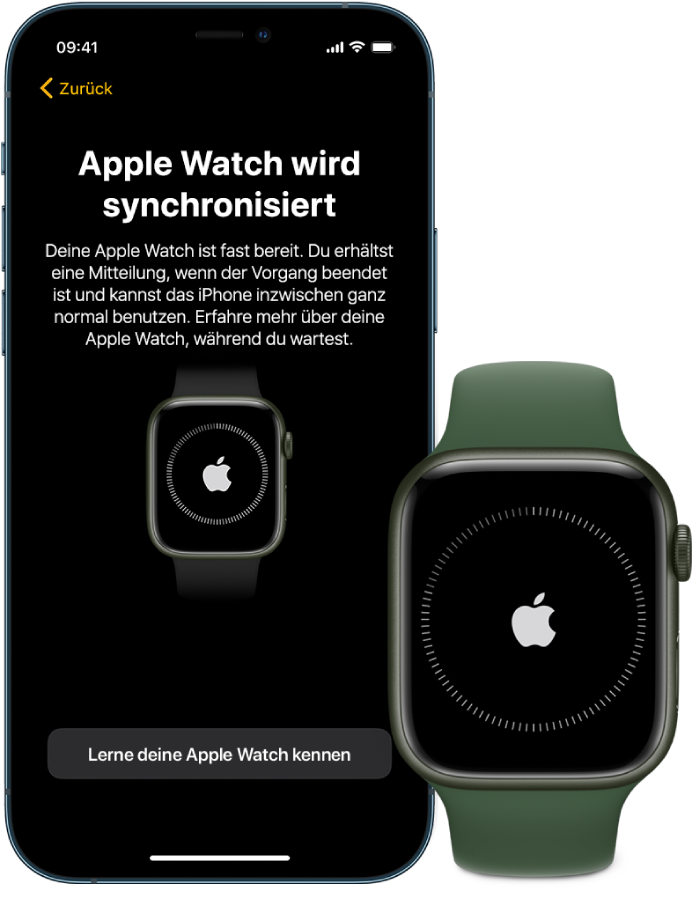 Ein iPhone und eine Apple Watch beim Synchronisieren.