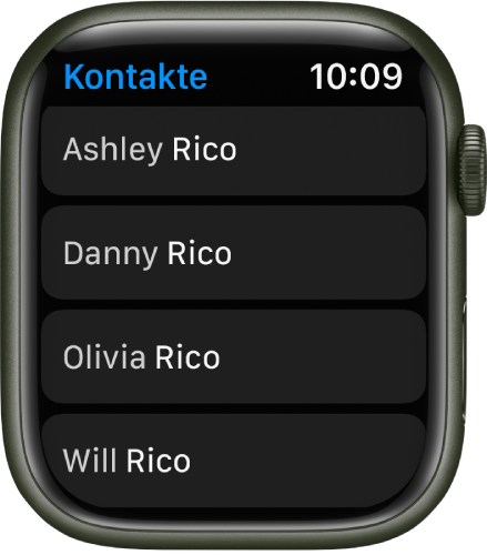 Eine Liste mit Kontakten in der App „Kontakte“.