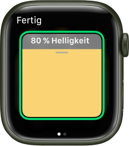 Ein Beleuchtungszubehör in der App „Home“. Die Helligkeit ist auf 80 Prozent eingestellt und oben links befindet sich die Taste „Fertig“.