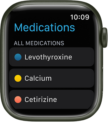 The Medications app showing a list of all medications.