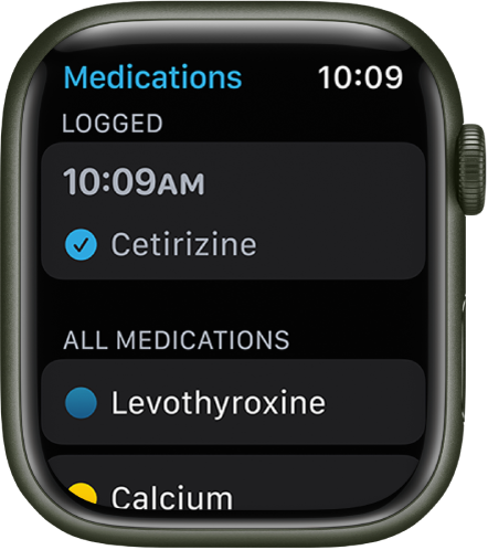 The Medications app showing logged medications.