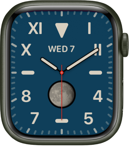 The California watch face, showing a mix of Roman and Arabic numerals. It shows the date and a Moon Phase complication.