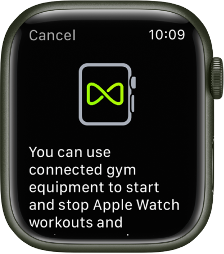 A pairing screen that appears when you pair your Apple Watch with gym equipment.