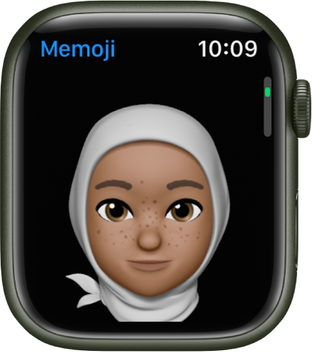 The Memoji app on Apple Watch showing a face.