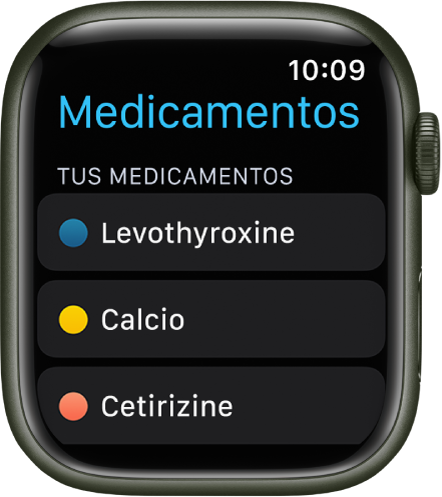 La app Medicamentos muestra una lista de los medicamentos.