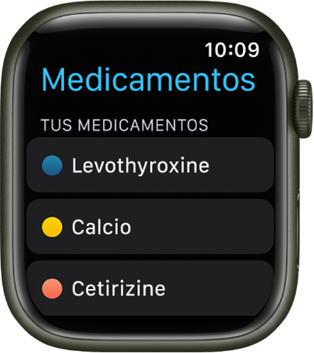 La app Medicamentos muestra una lista de todos los medicamentos.