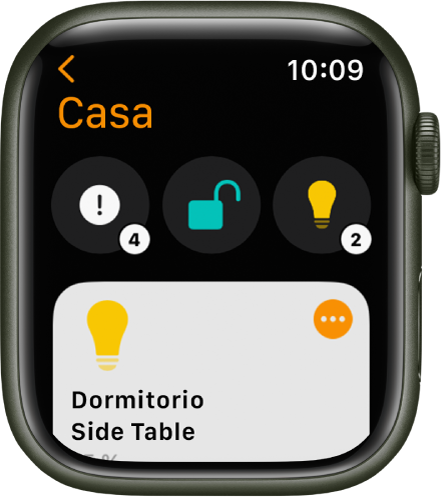 La app Casa, con los iconos de estado arriba y un accesorio debajo.