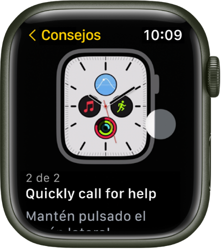 La app Consejos con un consejo para el Apple Watch.