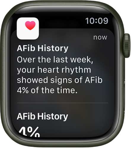 AFib History märguanne annab teada, et eelmisel nädalal esines kodade virvendusarütmia tunnuseid 4 protsendil ajast.