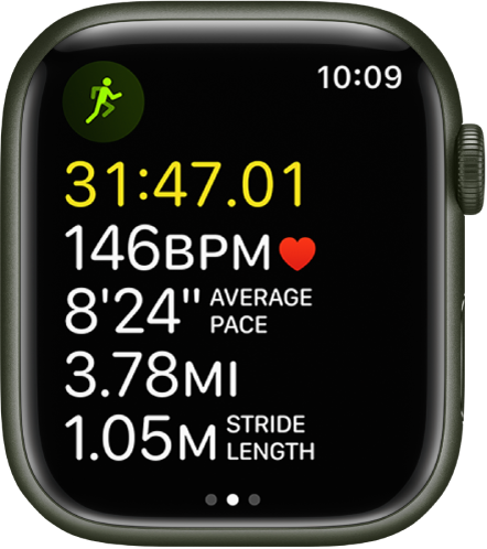 Jooksutreeningu ajal kuvatakse ekraani allservas statistikat sammu pikkuse kohta.