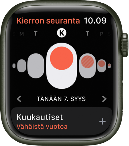 Apple Watch, jossa näkyy Kierron seuranta -näyttö.
