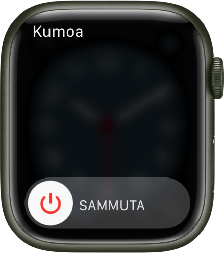 Apple Watchin näytössä näkyy Virta pois -liukusäädin. Laita Apple Watch pois päältä vetämällä liukusäädintä.