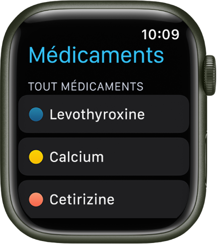 L’app Médicaments affichant une liste des médicaments.