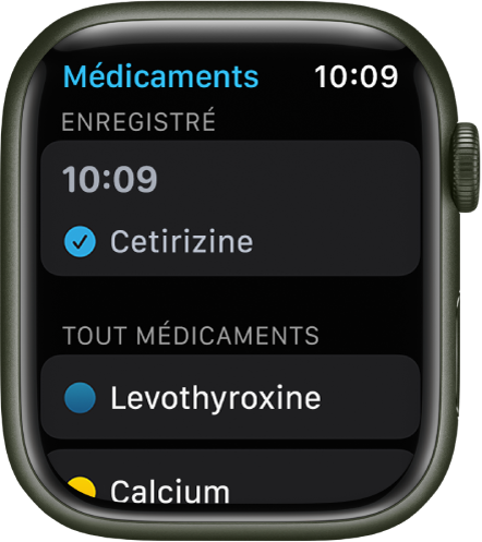 L’app Médicaments affichant une liste des médicaments enregistrés.