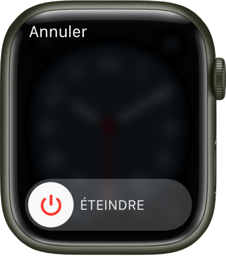 L’écran Apple Watch montrant le curseur Éteindre. Faites glisser le curseur pour éteindre l’Apple Watch.