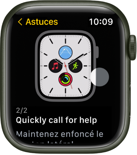 L’app Astuces affichant une astuce pour l’Apple Watch.