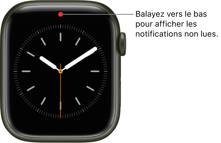 Un point rouge s’affiche en haut au centre de l’écran lorsque vous avez une notification non lue.