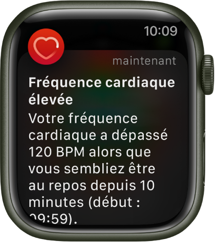 Un écran d’alerte de fréquence cardiaque indiquant qu’une fréquence cardiaque faible a été détectée.