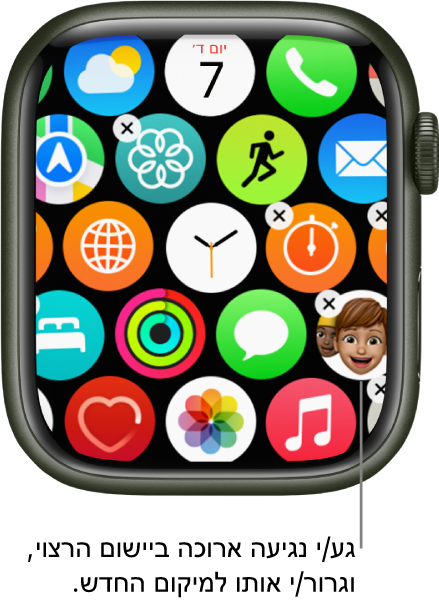 מסך הבית ב-Apple Watch בתצוגת רשת.